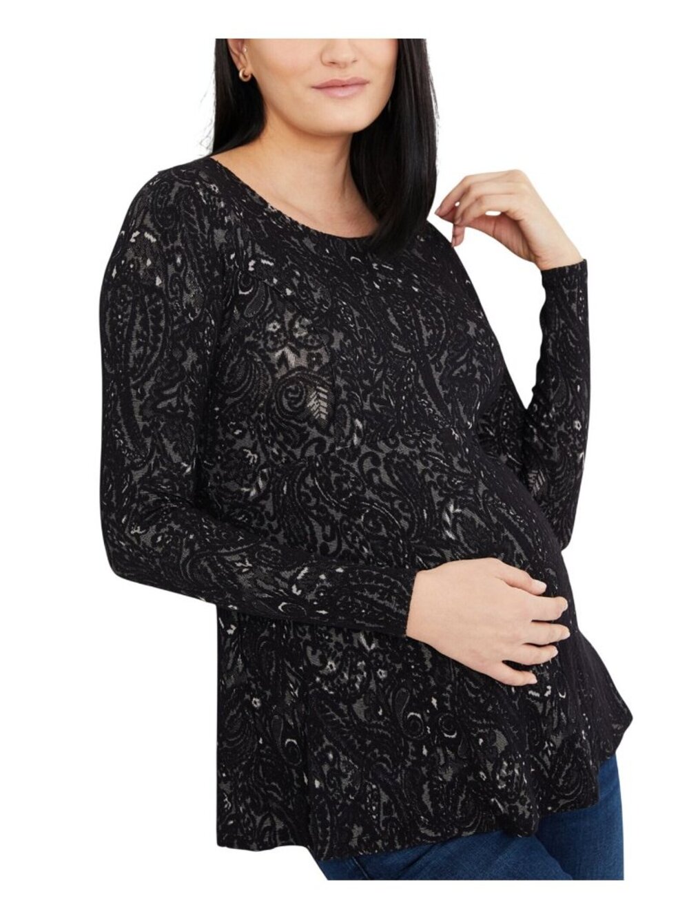 NWT A Pea in the Pod Womens Maternity Paisley Jacquard Top 7056901 Black S